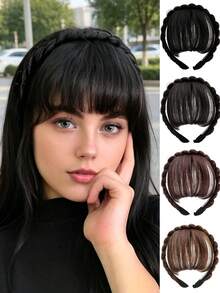 Fishbone Braid Headband With Air Bangs Wig For Women, Natural Seamless Hairpiece To Cover Gray Hair And Add Volume, Headband - Multicolor - View 1