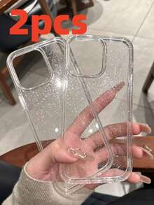 2入組新款高品質閃亮星空亮片Ins風平滑亮面頂級大孔極簡全包防震手機殼，適用於 15/15promax/15pro/15plus/11/12/13/14/16/17promax/Xs/Xr/11pro/11promax/12pro/12promax/13pro/13promax/7plus/14pro/14promax/14plus/16pro/16plus/17pro/7plus/8plus/8/Se2 - 粉色 - 查看 30