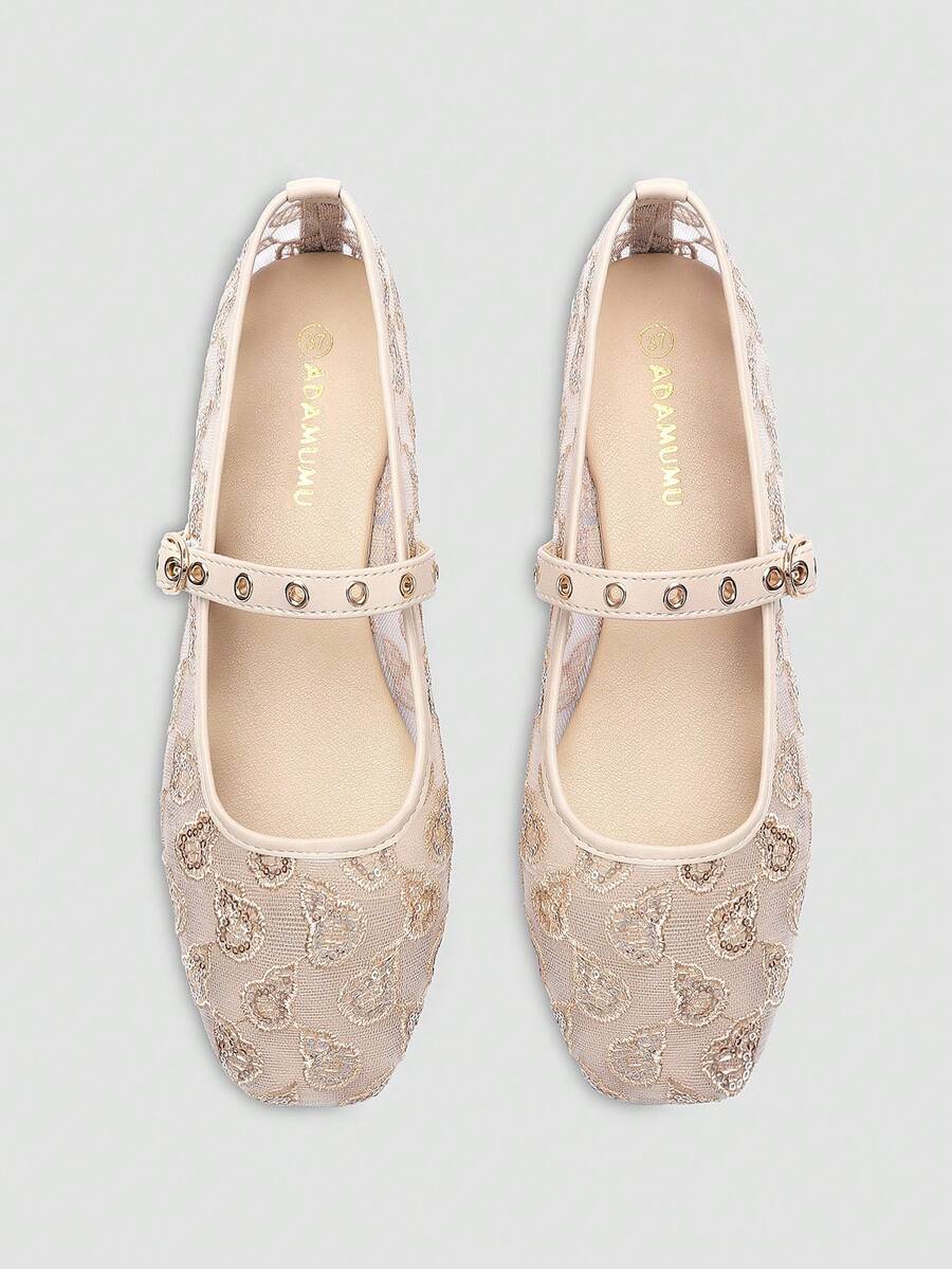 ADAMUMU New Women's Premium Fashion Comfortable Bead Flat Shoes, Reflective Shiny Metallic Rivets, Lightweight Suitable For Spring Summer Autumn Winter All Seasons, Fashionable And Comfortable For Daily And Party Wear - Chantilly - View 1