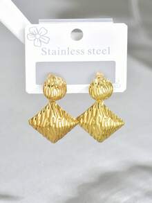 1 Pair European And American Vintage Fashion Stainless Steel Geometric Pendant Earrings For Women, Versatile For Daily Wear - Multicolor - View 9