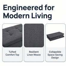 Folding Ottoman Storage Bench With Lid – Padded Footrest, Seat - Dark Grey - View 5