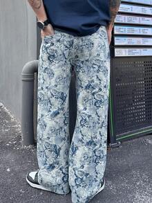 Men's All-Over Print Casual Versatile Everyday Travel Denim Jeans - Blue - View 2