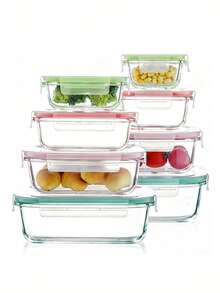 8 Piece Glass Meal Preparation Container Set, Candy Tray, Candy Jar,  Glass Meal Preparation Container Set For Microwave, Oven, Freezer And Dishwasher For Healthy Food Storage, Fruit Snacks, Leftovers. - Multicolor - View 11