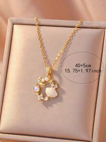 1pc Exquisite Classic Faux Pearl Shell, Starfish, Double Fish Stainless Steel Women's Necklace, Fashion Minimalist Clavicle Chain, Pendant Inlaid, Perfect Gift, Marine Life Necklace, Sparkling Beach Accessory, Ocean Theme Series - Gold - View 5