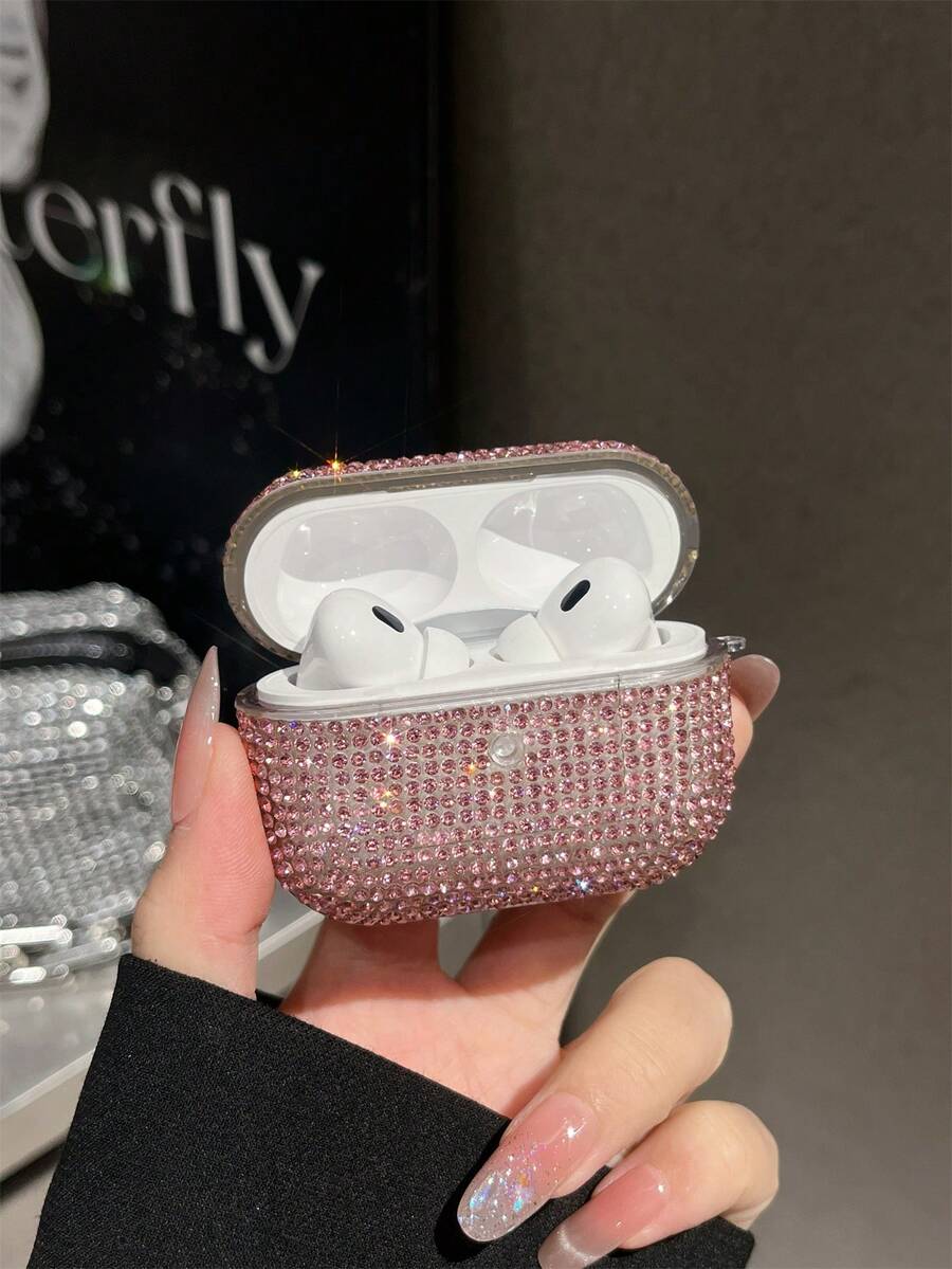 1 pieza Funda protectora de auriculares de lujo de alta gama con strass brillante, diseño femenino de strass completo, anti-caída y anti-pérdida, adecuada para la serie de auriculares Bluetooth