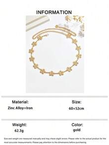 1 pièce Chaîne de taille style bohème avec fleur 3D et strass, couleur or/argent, chaîne de corps élégante, sexy, mode et polyvalente pour femmes, style palais pour fête, bal et tout cadeau de vacances - Doré - Voir 8