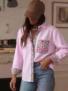 Striped Polyester Versatile Shirt For Home And Daily Wear - Pink - View 2
