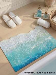 1pc, Summer New, Beach Wave + "Welcome" Slogan Doormat, Summer Hot-Selling, Door Mat, Small Rug, Welcome Mat, Carpet, Floor Mat, Outdoor Door Mat, Kitchen Rug, Home Decor, Front Door Mat, Area Small Rug, Outdoor Mat, Home Decor, Area Rug, Garden Rug, Washable Rug - Multicolor - View 2