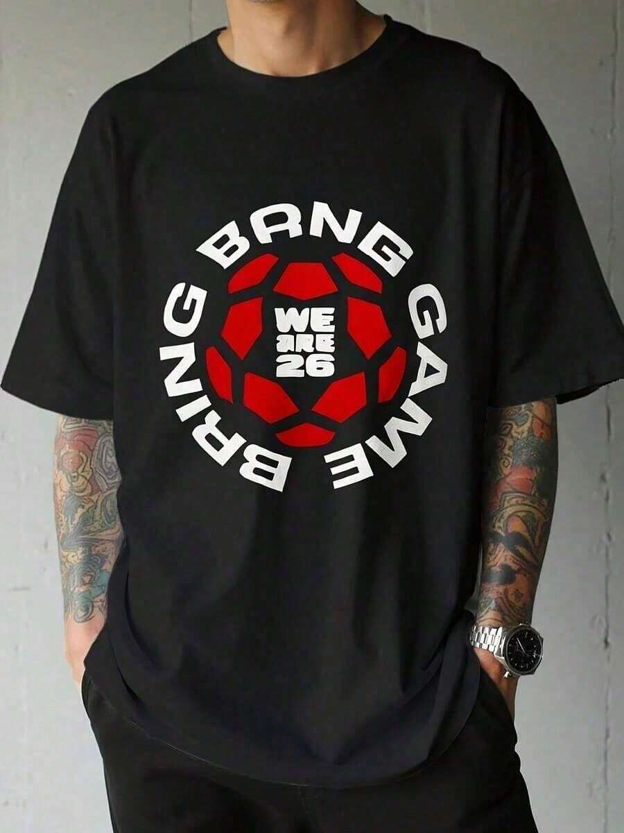 Camiseta de Algodón Temática del  2026 para Hombre Verano USA Canadá México Anfitriones Estilo Urbano Fútbol Estampado Mangas Cortas Cuello Redondo - Negro - Ver 1