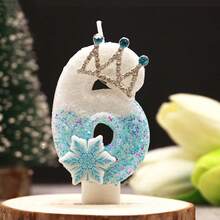 1 pièce Bougie d'anniversaire stylisée en forme de chiffre, décoration de gâteau avec paillettes bleues, flocon de neige et couronne, bougie de décoration de fête d'anniversaire thème princesse - Blanc - Voir 9