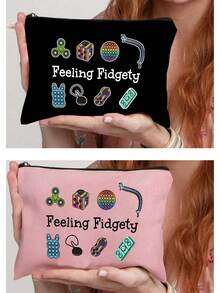 Themed Cosmetic & Accessory Storage Pouch - Designed For Fidget Spinners And Sensory Needs, Beige Storage Box, Suitable For Storing Small Tools, Supplies, Travel Essentials, Themed Design, Hand Washable, Suitable For Students And Professionals Make Up Bag - Multicolor - View 24