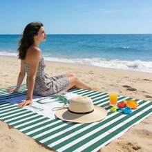 1pc Green Line Coconut Tree Patterned Beach Mat, Extra-Large Beach Mat, Lightweight And Durable. Ideal For Travel, Camping, And Picnics. Extra-Large Size For Adults. Highly Suitable For Beaches And Outdoor Adventures - Multicolor - View 7