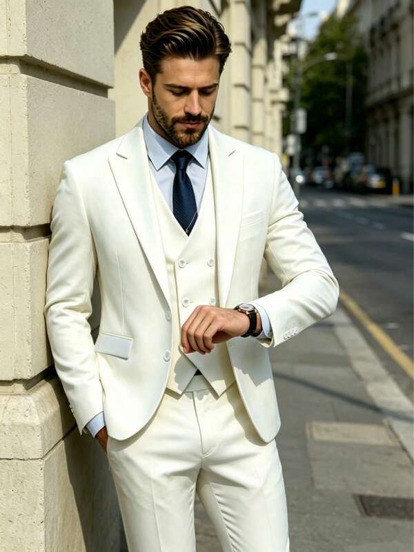 New Style Men's High-Quality Business Suit Groom's Wedding Dress Male Solid Color Double-Breasted Tuxedo Fashion Gold Buckle Blazers European Size 3XL