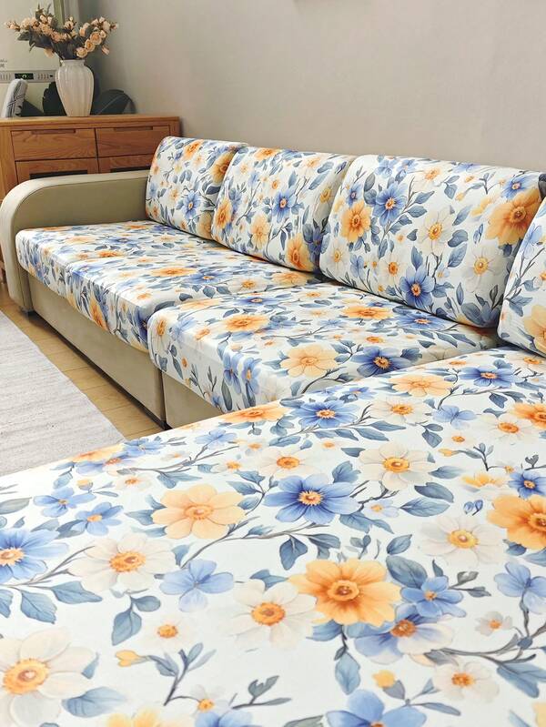 1pc Leaf Print Outdoor Sofa Cushion Cover, Elastic Removable Easy To Clean, Multiple Sizes Available, Suitable For Indoor, Outdoor, Patio, Homestay And Other Places Decoration, Sofa Cushion Cover