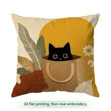 4 pièces/1 pièce Taie d'oreiller motif chat noir d'automne sans insert, taie d'oreiller imprimée sur un seul côté, convient pour le salon, la chambre, la décoration de la maison, taie d'oreiller toutes saisons - Multicolore - Voir 17