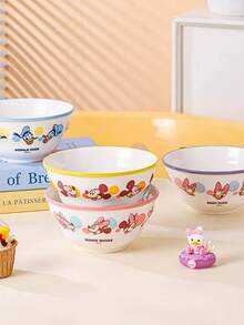 Ensemble de vaisselle en céramique officiel Disney Mickey Mouse & Minnie Mouse, bols de dessin animé mignons assortis comprenant bol à riz, bol à soupe & assiette, vaisselle en porcelaine de haute qualité pour la maison, la cuisine & le dortoir, parfait pour un usage personnel, micro-ondes & lave-vaisselle - Lin jaune - Voir 4