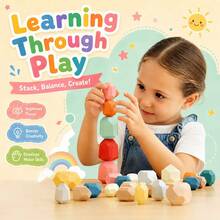 20pcs Natural Wooden Stacking Balance Stones: Montessori Educational Toy, Suitable For Toddlers, Puzzle Sorting & Early Learning, Children's Birthday And Christmas Gift - Multicolor - View 8