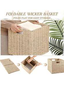 1pc Hand-Woven Storage Box Oriental Zen Wabi-Sabi Style Simple Solid Color Foldable Space-Saving Natural Material Storage Box Storage Basket Desktop TV Cabinet Wardrobe Storage Supplies - Multiple Colors - View 10