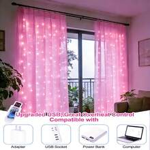 臥室窗簾燈 300 LED/600 LED 掛式串燈，戶外/室內聖誕仙女窗簾燈，適用於宿舍、牆面、背景、窗戶、婚禮、派對、生日裝飾，8 種模式控制，USB 供電 - 串燈 - 查看 7