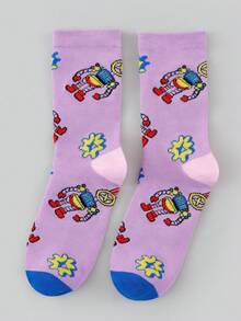 1 Pair Unisex Fashion Pattern Comfortable Breathable Mid-Calf Socks - Multicolor - View 2