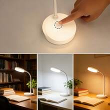 1 pieza Lámpara de escritorio LED pequeña blanca, brillo ajustable, 3 modos de luz de color - Adecuada para leer, estudiar o uso nocturno, alimentada por USB sin necesidad de batería, regalo de Navidad perfecto para oficina, estudio y lectura - Modelo enchufable - Ver 10