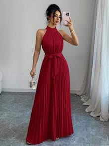 elegante y romántico con cuello con volantes y cintura plisada en línea A para mujeres para el Día de San Valentín - Agua verde azul - Ver 11