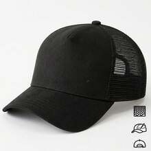 Plain Trucker Hat For Men And Women, Breathable Mesh, Curved Brim, Adjustable, Casual Premium Unisex Black - 黑色 - 查看 3