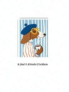 1pc Frameless Fashionable Dog Wall Art Print, Funny Vintage Animal Poster, Striped Background, Suitable For Decorating Bedroom, Living Room, Dorm, Personalized Poster Wall Art, College Dorm Back To School Essential - Frameless E - View 10