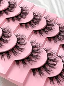 10 Pairs Full Set False Eyelashes Russian Lashes D Curl Fluffy Mink-Like Eye Extended Natural Thick Lash Extension Travel Makeup Essential False Lashes - Black - View 3