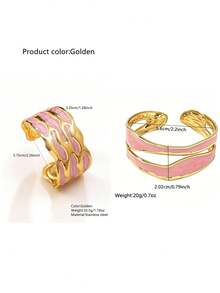 2 piezas Conjunto de brazaletes minimalistas de estilo empresarial con esmalte, onda asimétrica y hueco, pulsera de acero inoxidable adecuada para el atuendo diario de las mujeres, fiesta, ocasión formal, viaje al trabajo, ropa de negocios, regalo para amigos - Amarillo Oro - Ver 2