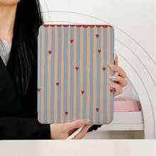 1pc Matte Blue & Beige Striped Heart Pattern 360° Rotating Tablet Protective Case, Multi-Angle Magnetic Stand Cover, With Auto Sleep/Wake Function, Compatible With IPad PRO/AIR, Compatible With SAMSUNG, Compatible With Xiaomi Pad 5/6/7, Compatible With Oppo Pad, Compatible With Huawei Matepad, Compatible With Vivo Pad, Compatible With Honor Pad, Compatible With Lenovo Pad - Multicolor - View 2