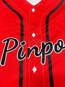 Jersey Baseball Pria yang Dapat Disesuaikan, Kerah V Merah, Bordir Nama & Nomor - Kemeja Kancing Longgar, Olahraga Musim Panas - Merah - View 6