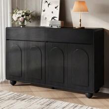 Living Room Sideboard With Curved Doors, Modern Storage Cabinet Made Of Particleboard And MDF, Round Metal Feet - 黑色 - 查看 6
