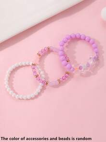3pcs/Set Girls Colorful Beads Beaded Bow Bracelet Set Combination Suitable For Daily Decoration - Multicolor - View 2