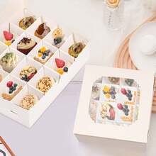 Cardboard Cupcake Box With Transparent Window – Dessert Divider Box Holds 16 Mini Cakes, Display Box For Candy, Chocolate, Truffle, Marzipan, Fruit - White - View 5