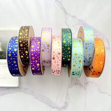 1 rollo de 5m de ancho 2.5cm cinta de poliéster con estampado de estrellas doradas, accesorios de decoración de embalaje, cinta para envolver flores, material DIY hecho a mano - 5 metros - Ver 7
