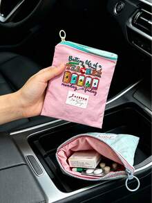 Teacher Appreciation Gift, Large Capacity Portable Makeup Bag, Printed With "Teacher" Text, Makeup Bag, Lining, Perfect For Educators And School Staff, Teacher Thank You Gift, Fashionable Casual Accessory For Travel, Vacation, Daily Commute, Teacher's Day, Portable Storage Bag, Makeup Organizer Bag, Coin Purse, Back To School, Commute, Home Essential. - Multicolor - View 3