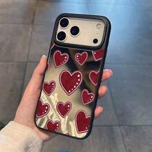 1PC IPhone17, 16, 15, 14, 13, 12, 11, Plus, Pro, Max Mirror Phone Case Burgundy Heart Hand-Painted Phone Case Personalized Sweet Full Coverage Protective Cover Shockproof High-Quality Soft Shell Protective Cover Minimalist Fashion Wireless Charging - Mixed Colors 1 - View 2