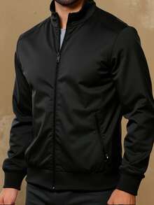 Latest Release Bomber Jacket With Zipper For Men - 黑色 - 查看 2