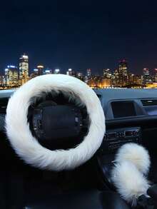 1set New Style Car Faux Wool Long Plush Steering Wheel Cover Handbrake Gear Shift Cover Decor 3pcs Set - Multicolor - View 9