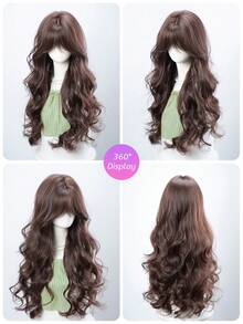 alicegarden 28-Inch Long Synthetic Wig Featuring A Natural Wavy Style In A A Stunning Chocolate Brown. Designed With Bangs , This False Hairpiece Is Perfect For Ms Daily Use, Offering A Natural And Natural Durable Wig Gift For Ladies. (No Accessories) - Chocolate Brown - View 8