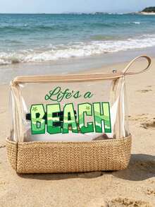 防水大容量便攜式化妝包 透明草編海灘化妝包 "Life's A Beach" 印花防水PVC盥洗包 旅行收納包 海灘必備包 透明盥洗包 可存放防曬霜、零食、比基尼和海灘必需品 適合女性度假、泳池派對、夏季海灘、日常使用 收納包 輕便化妝包 適合海灘旅行、潛水、夏季度假、旅行、日常使用 適合伴娘、單身女郎派對禮物、返校季、夏季度假 理想之選 - 彩色 - 查看 15