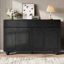 Living Room Sideboard With Curved Doors, Modern Storage Cabinet Made Of Particleboard And MDF, Round Metal Feet - 黑色 - 查看 5