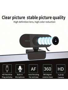 1080P Full HD Auto Focus Webcam, Built-In Microphone And Privacy Cover, USB Plug And Play Computer Camera, 360° Rotatable Clip-On Webcam, Suitable For Online Meetings, Online Classes, Live Streaming, Video Calls - View 5