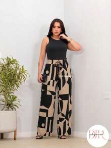 Wide-Leg Pants In DUNA Fabric, Unlined, Woven Fabric WITHOUT Elastane, With Pockets (Size Chart Available) - estampado geométrico - Ver 1