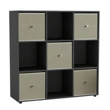 9 Cube Storage Unit With Fabric Drawers, Wooden Shelf For Home Organisation - 黑隊 - 查看 2