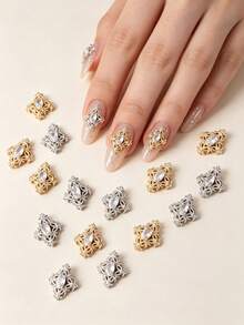 5pcs European Court Style Four-Leaf Clover Nail Art Decor, Copper Inlaid Zirconia Exquisite Hollow 3D Four-Leaf Clover Nail Gem Accessories, Rhinestone Nail Art Accessories, Y2K Multi-Function DIY Decoration Accessories, Fake Nail Art Decorations, Summer Nail Art Supplies - Multicolor - View 2