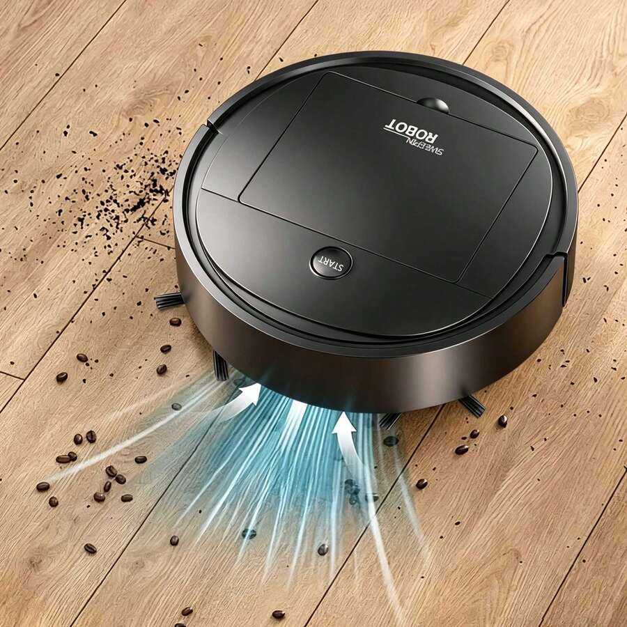 Aspiradora Inteligente y Fregona Combo, Diseño Delgado y Silencioso, Adecuado para Pelos de Mascotas, Suelos Duros & Limpieza Diaria, Mopa Automática Direccional - Negro - Ver 1