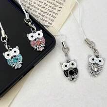 4 piezas Cadena de teléfono con colgante de búho de strass colorido, amuleto de teléfono, accesorio de teléfono lindo, decoración colgante de bolsa de teléfono suave y adorable - Multicolor - Ver 3