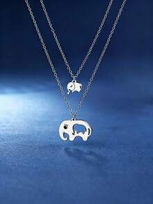 suteyi Ensemble de colliers Mère & Fille Éléphant, pendentif éléphant mère & bébé en acier inoxydable creux, convient comme cadeau de rentrée scolaire ou d'anniversaire - Argent - Voir 3